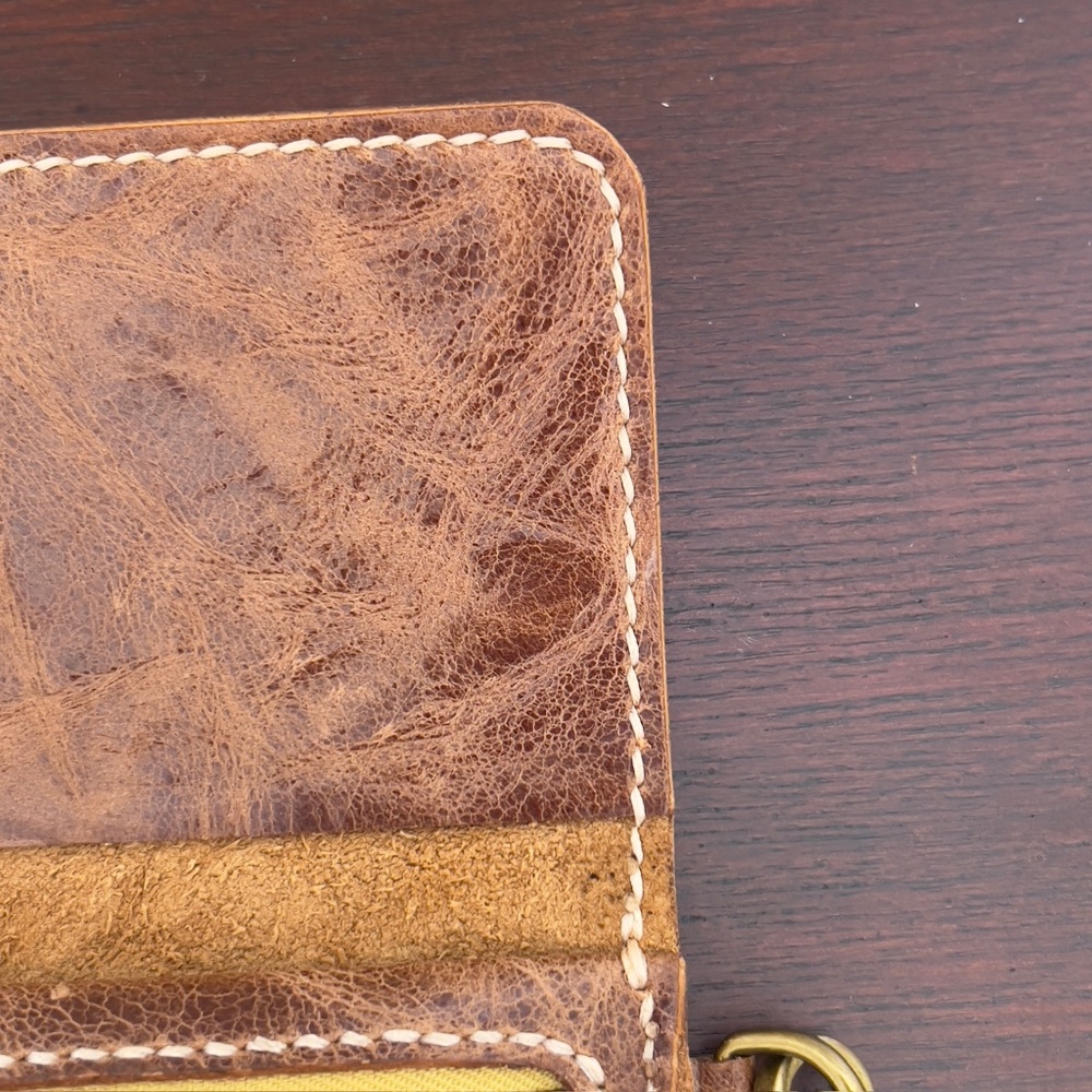 Handmade Honey Brown Leather Clutch, Detach Strap, Antique Brass Hardware - Picture 9 of 17